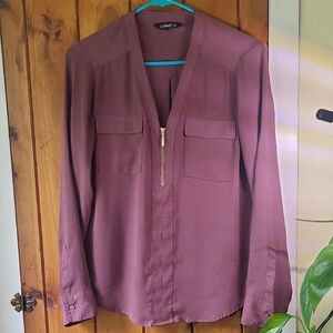 Express Purple Relaxed Buttoned Blouse